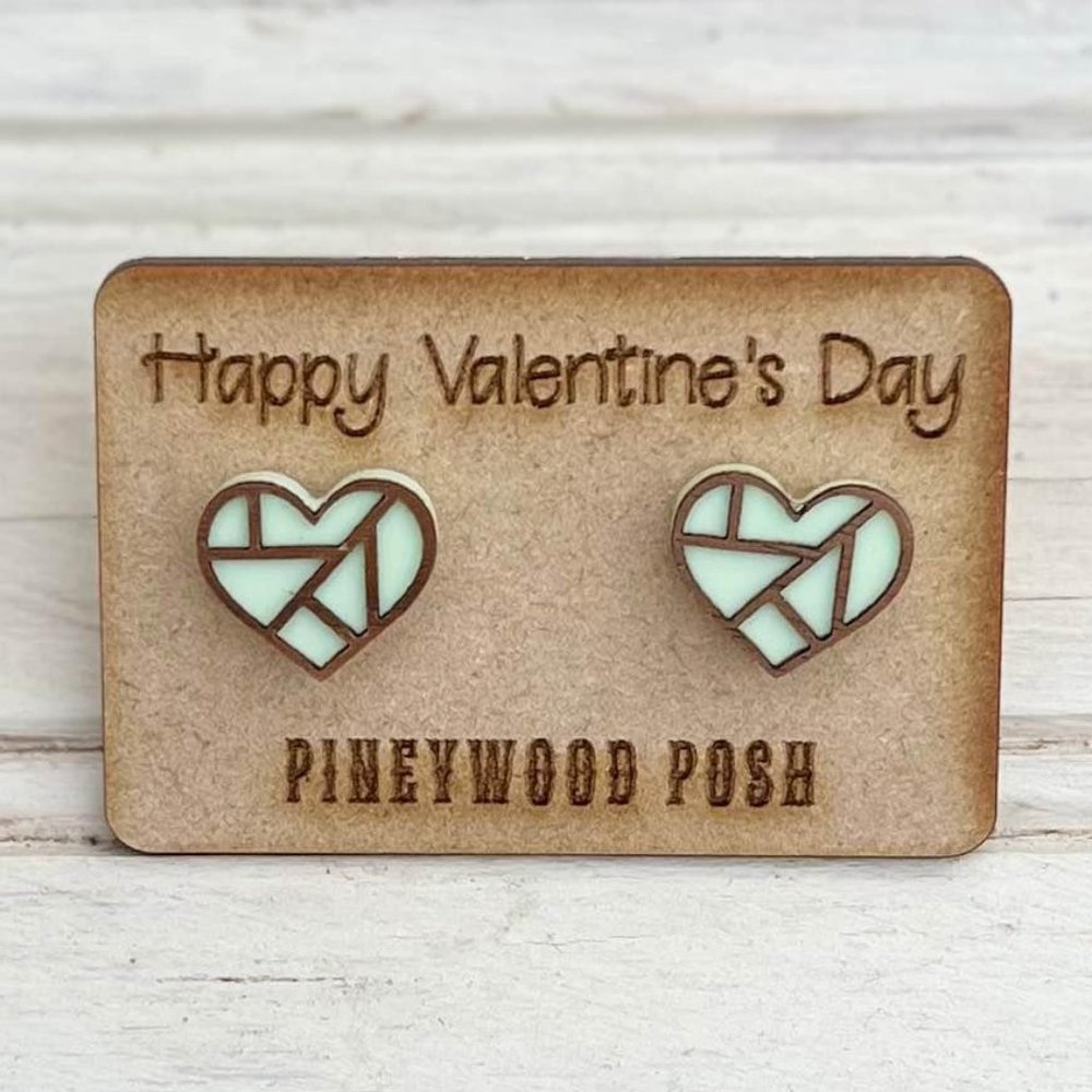 Pastel green heart stud earrings